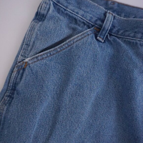 Vintage Rustler Carpenter Dungaree Mid-wash Wide-leg Blue Denim Jeans 38X30 - Picture 8 of 15